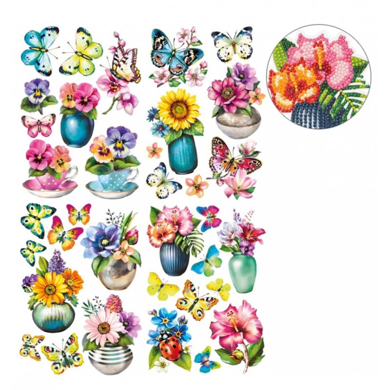3D Diamant Pixel Sticker Blüten und Schmetterlinge