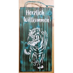 Schild Herzlich Willkommen/Tiger