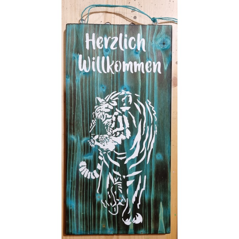 Schild Herzlich Willkommen/Tiger