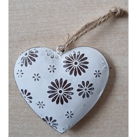 Metall Herz weiss/Blumenmuster