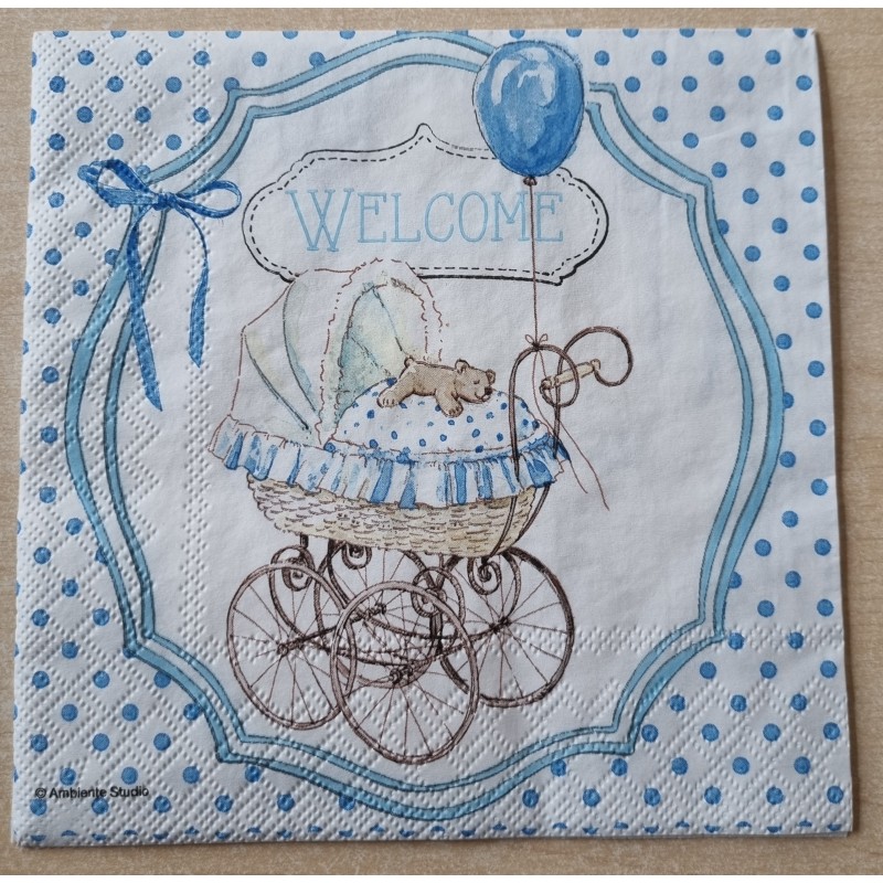 Serviette Welcome blau