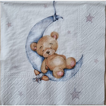 Serviette Bär/Mond blau