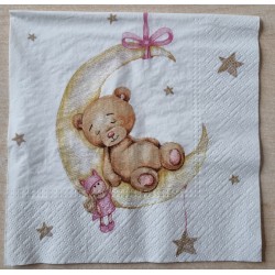 Serviette Bär/Mond rosa