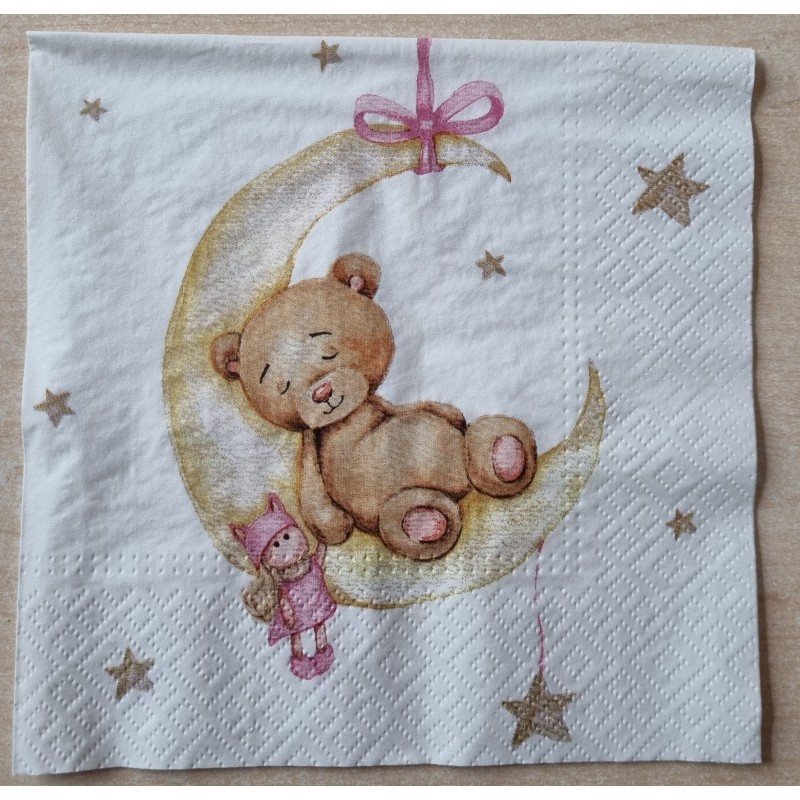 Serviette Bär/Mond rosa