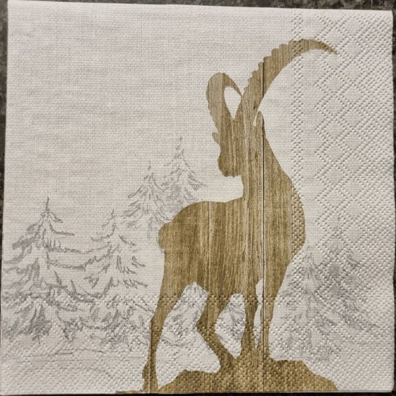 Serviette Steinbock mit Holzstruktur