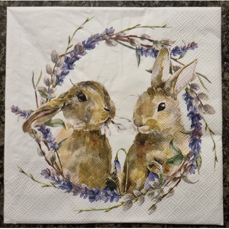 Serviette Zwei Hasen/Flieder