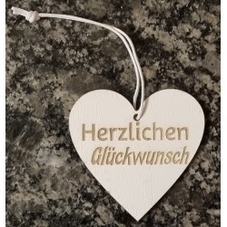 Holz Herz Herzlichen Glückwunsch weiss/natur