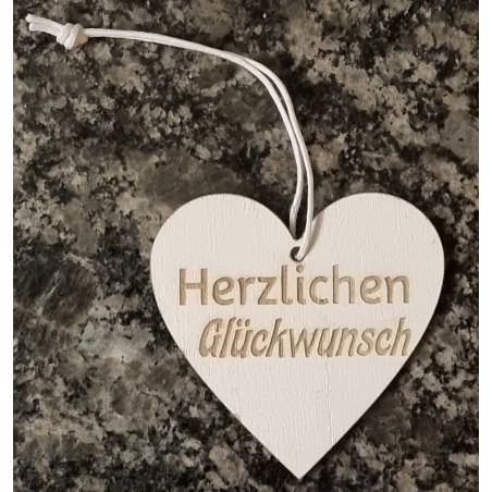 Holz Herz Herzlichen Glückwunsch weiss/natur