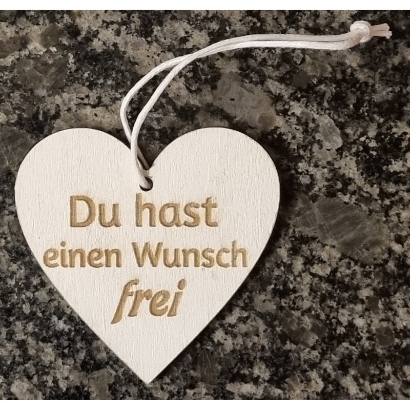 Holz Herz Du hast einen Wunsch frei weiss/natur