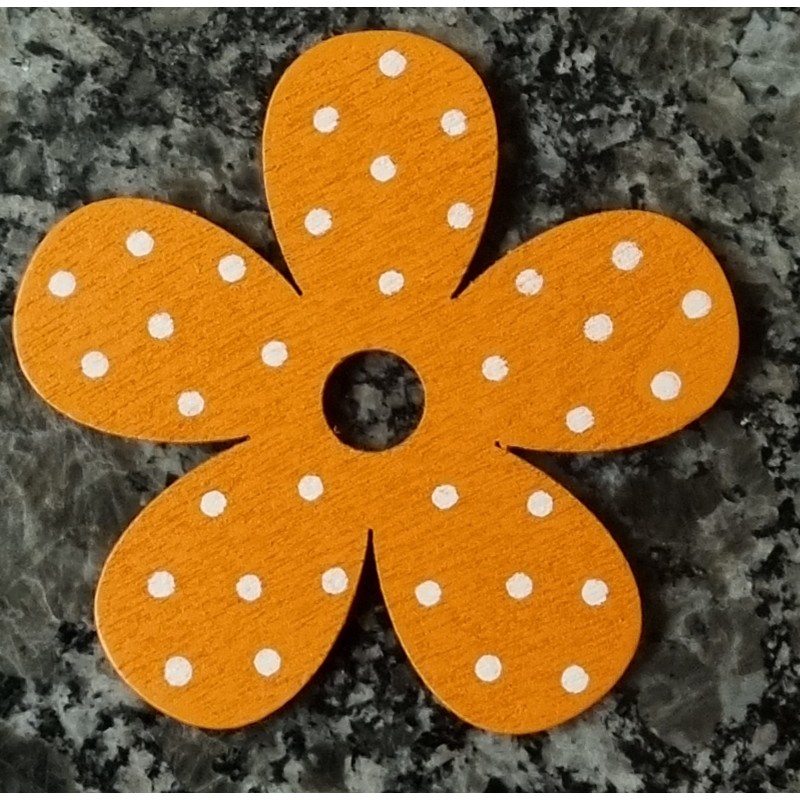 Holz Blume orange/weiss gepunktet