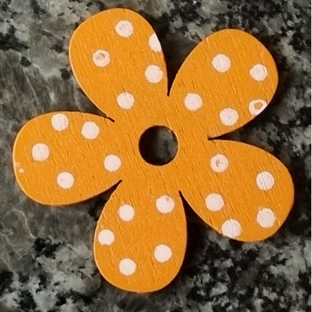 Holz Blume orange/weiss gepunktet