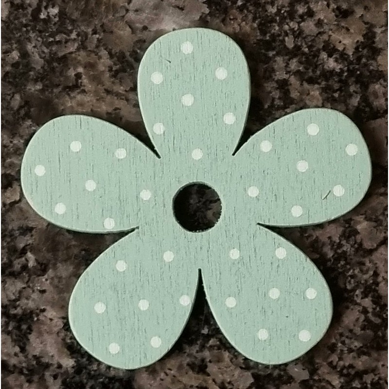 Holz Blume mint/weiss gepunktet