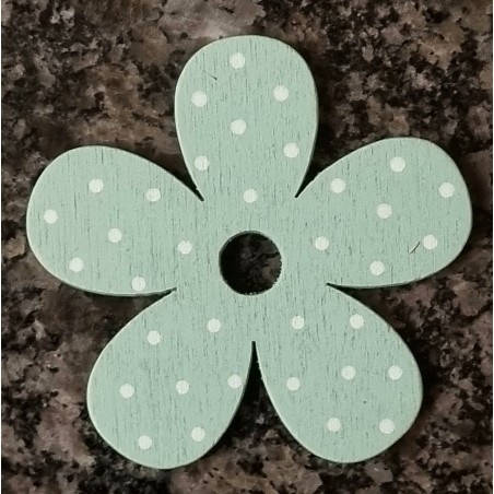 Holz Blume mint/weiss gepunktet