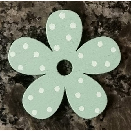 Holz Blume mint/weiss gepunktet