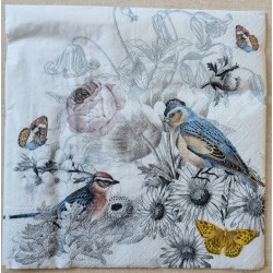 Serviette Blumen/Vögel