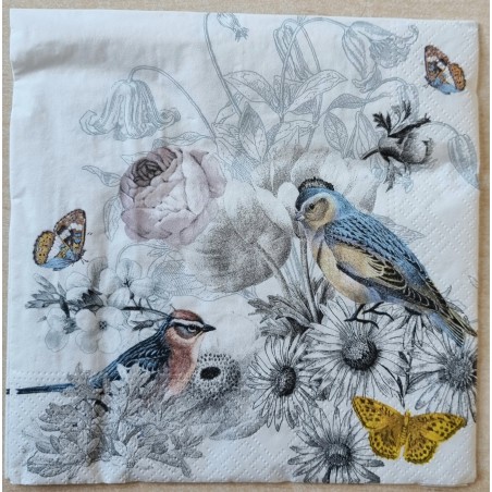 Serviette Blumen/Vögel