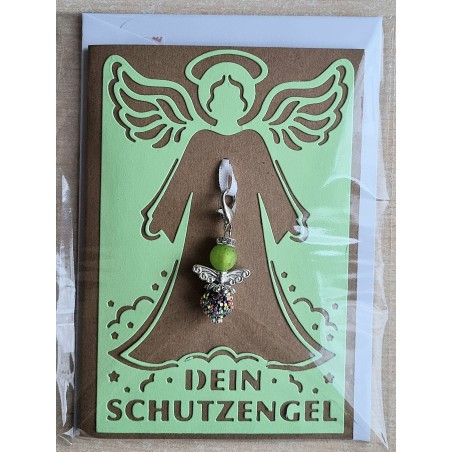 Schutzengel Karte mit Anhänger braun/lindengrün