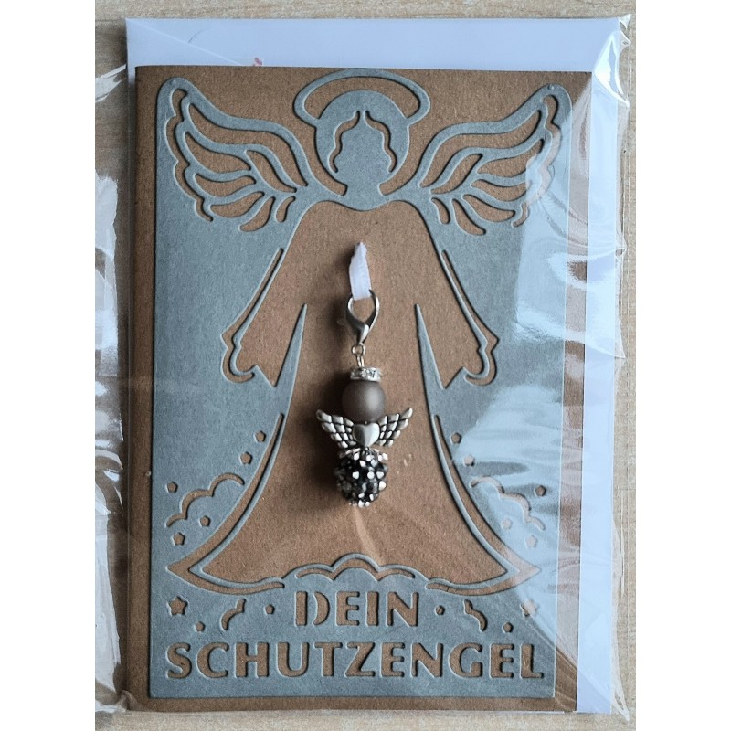 Schutzengel Karte mit Anhänger braun/grau
