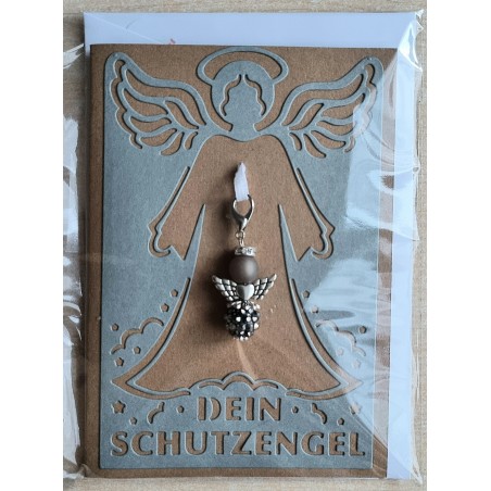 Schutzengel Karte mit Anhänger braun/grau