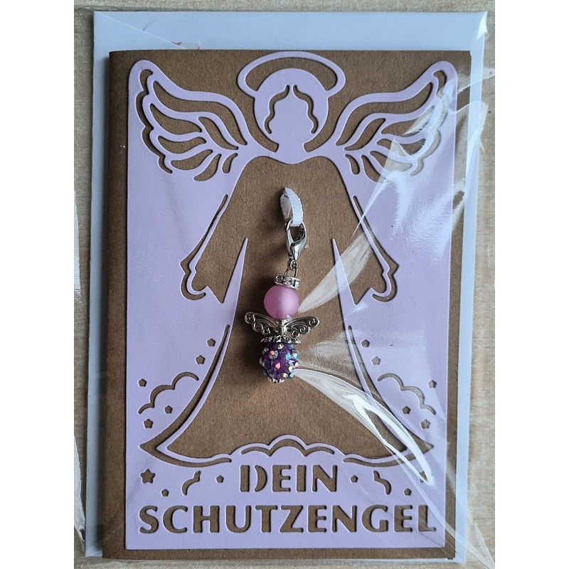 Schutzengel Karte mit Anhänger braun/flieder