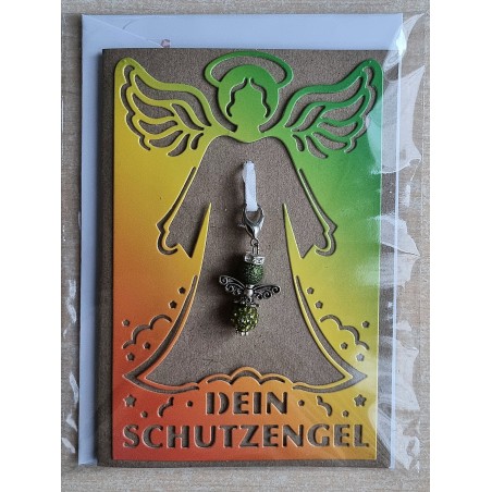 Schutzengel Karte mit Anhänger braun/orange,gelb,grün