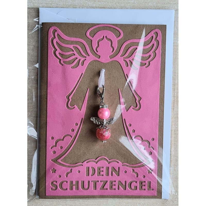 Schutzengel Karte mit Anhänger braun/pink