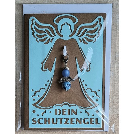 Schutzengel Karte mit Anhänger braun/hellblau