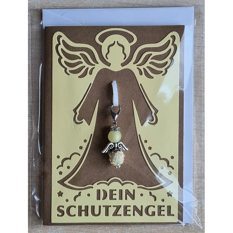 Schutzengel Karte mit Anhänger braun/vanille