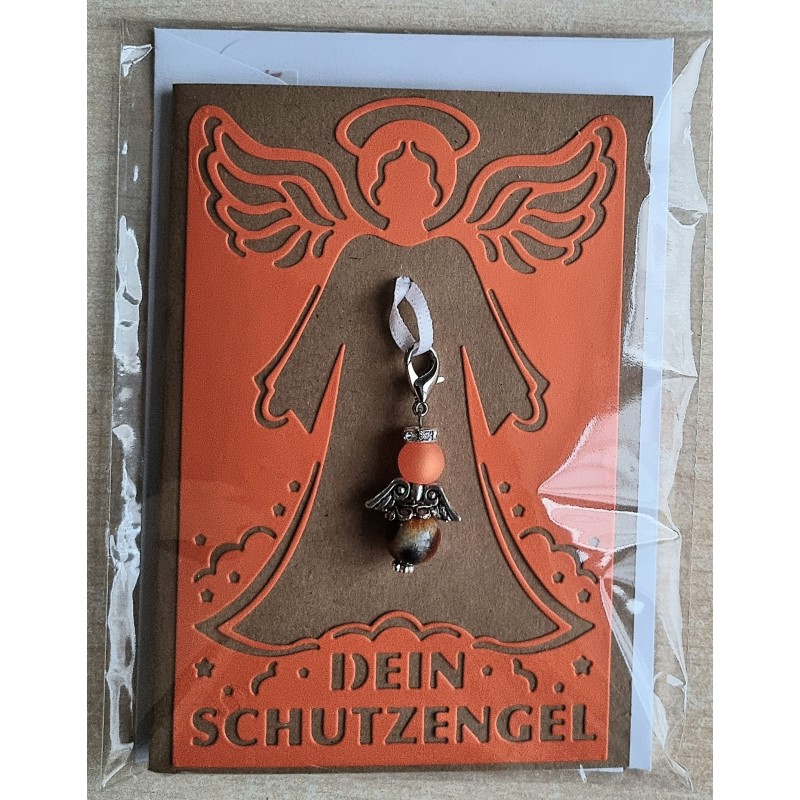 Schutzengel Karte mit Anhänger braun/orange
