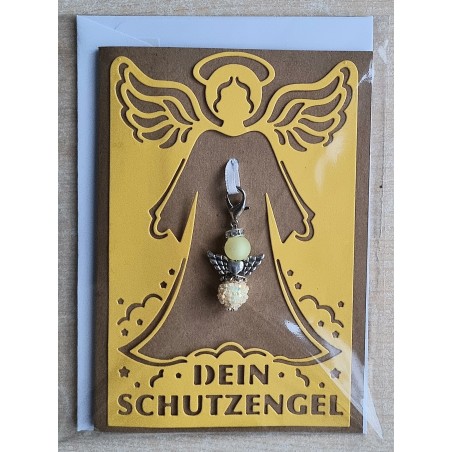 Schutzengel Karte mit Anhänger braun/gelb