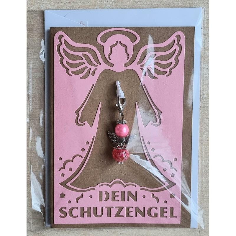 Schutzengel Karte mit Anhänger braun/rosa
