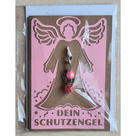 Schutzengel Karte mit Anhänger braun/rosa