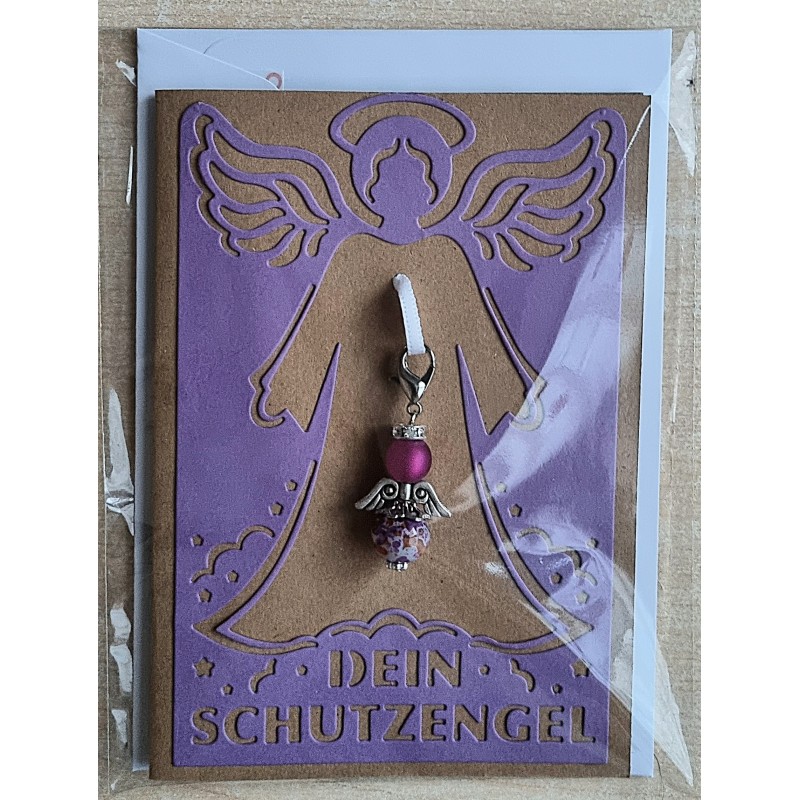 Schutzengel Karte mit Anhänger braun/violette