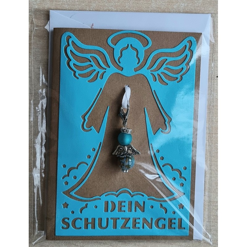 Schutzengel Karte mit Anhänger braun/türkis