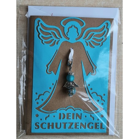 Schutzengel Karte mit Anhänger braun/türkis