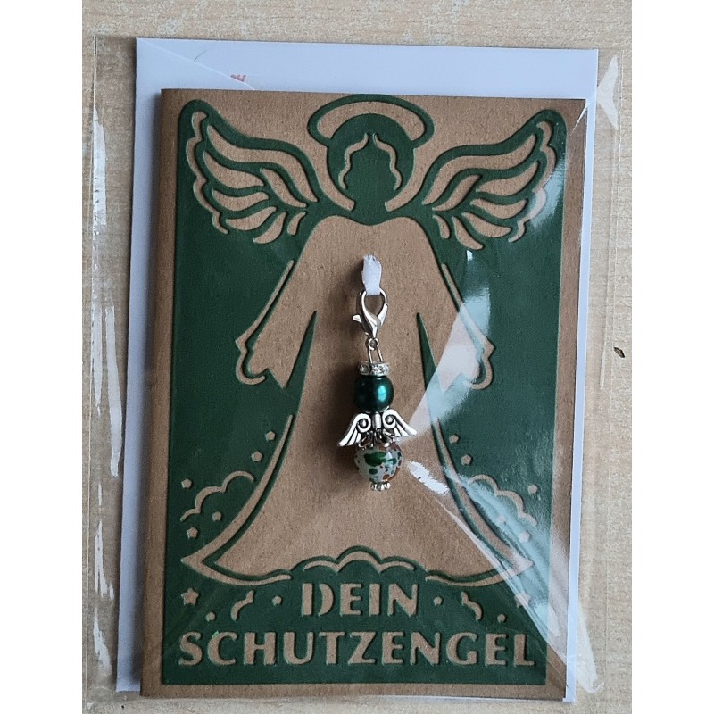 Schutzengel Karte mit Anhänger braun/dunkelgrün