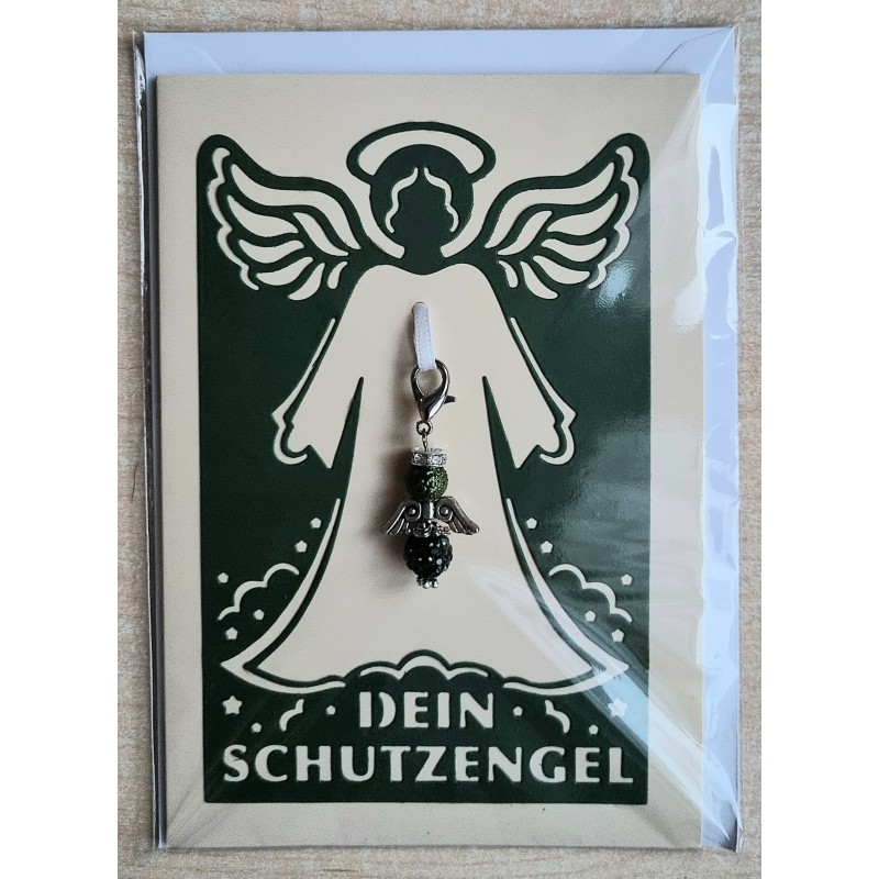 Schutzengel Karte mit Anhänger dunkelgrün