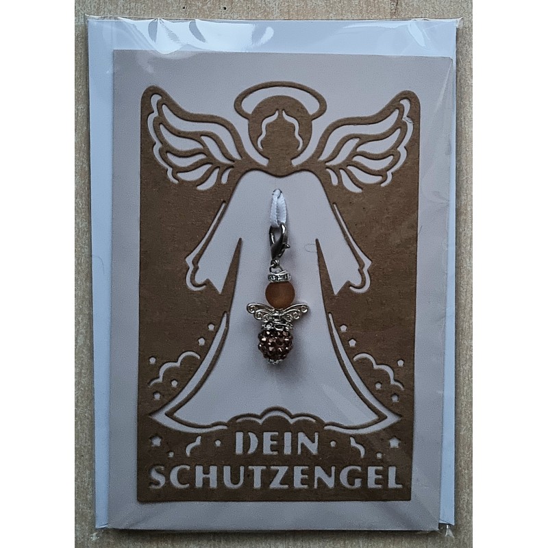 Schutzengel Karte mit Anhänger hellbraun