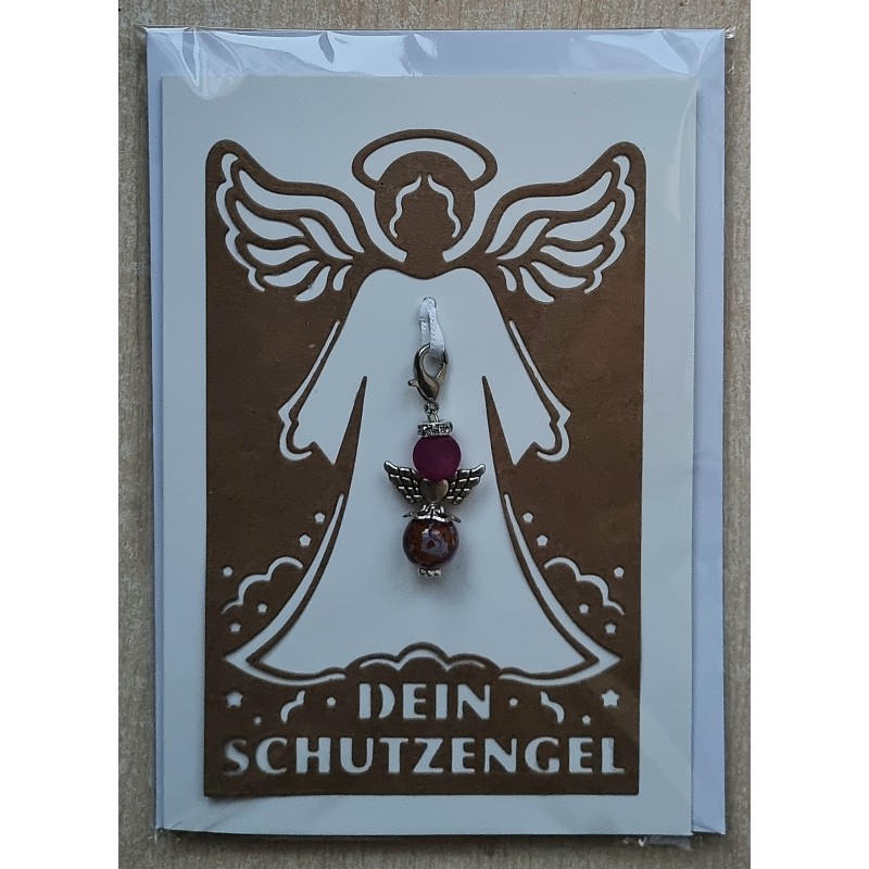 Schutzengel Karte mit Anhänger hellbraun