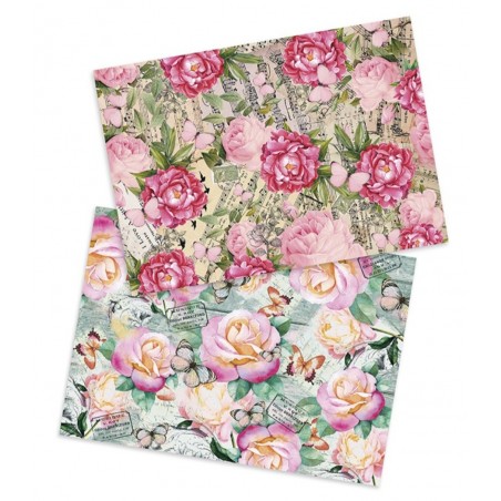 Reispapier Rosen und Schmetterlinge
