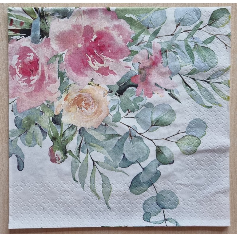 Serviette Blumen/weiss