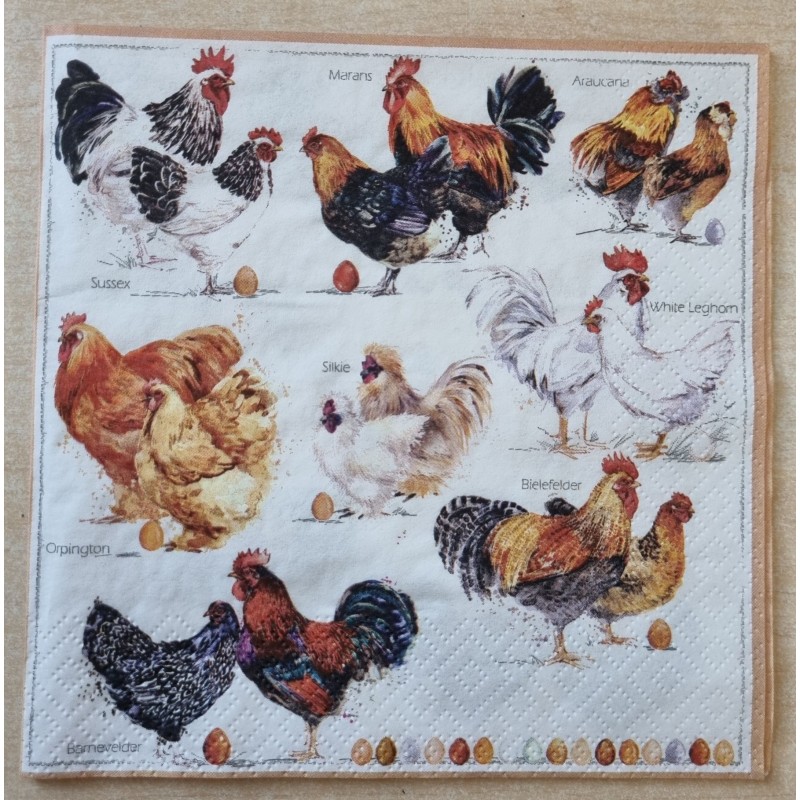 Serviette Hühner weiss