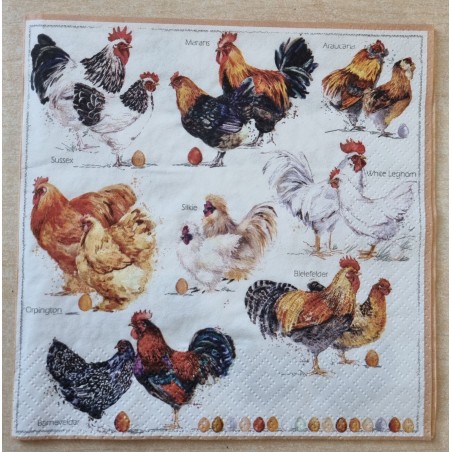Serviette Hühner weiss