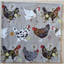 Serviette Hühner taupe