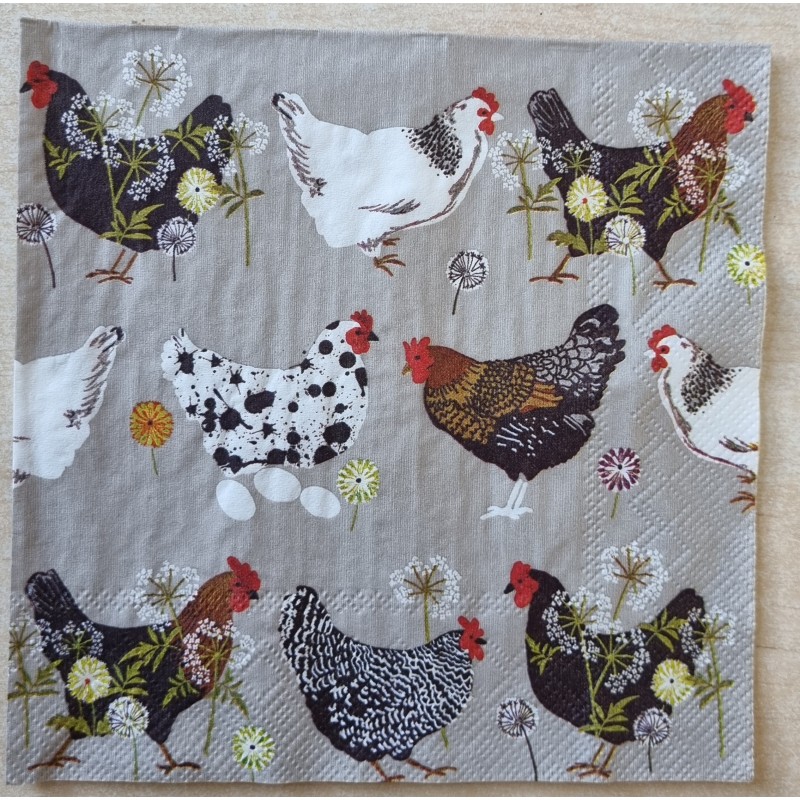 Serviette Hühner taupe