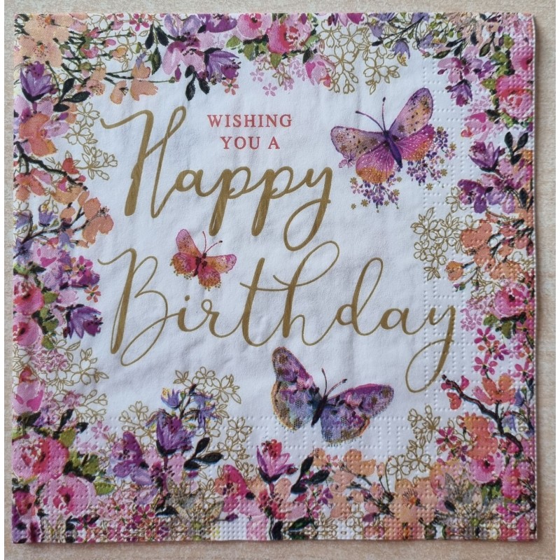 Serviette Happy Birthday/ Blumen
