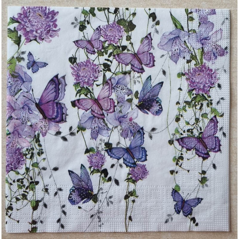 Serviette Blumen/Schmetterlinge violette