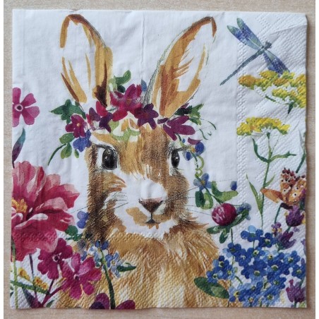 Serviette Kaninchen/Blumen