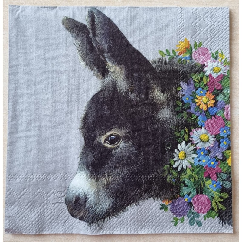 Serviette Esel/Blumen