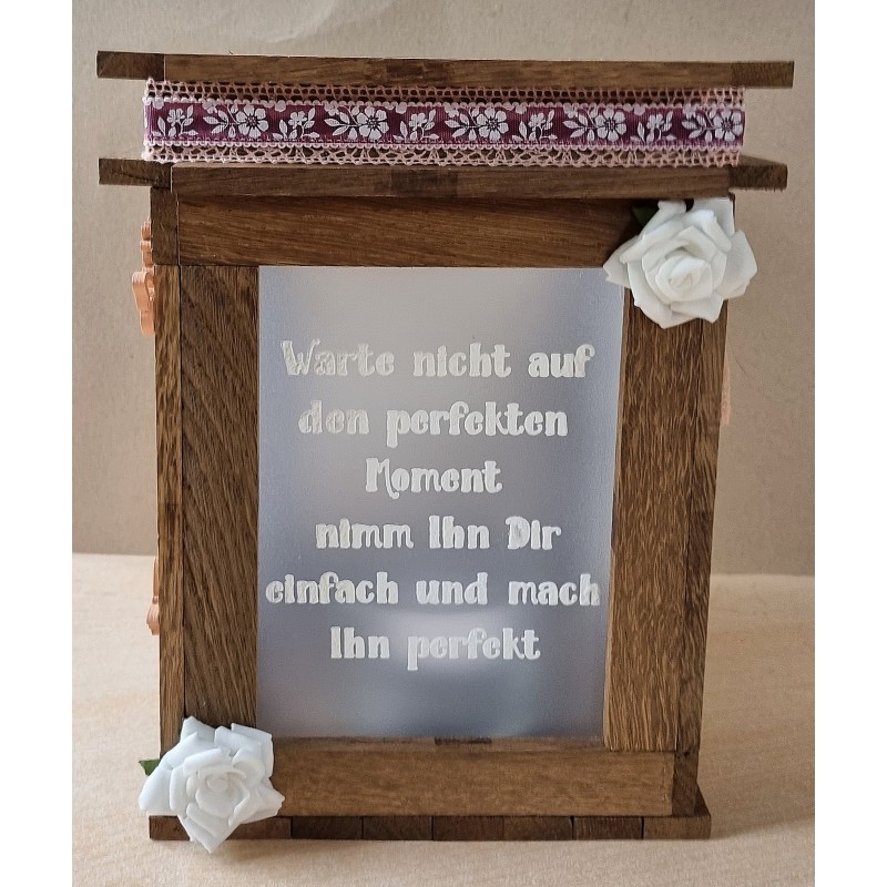 Klötzchen Laterne Holz Warte nicht auf den perfekten Moment